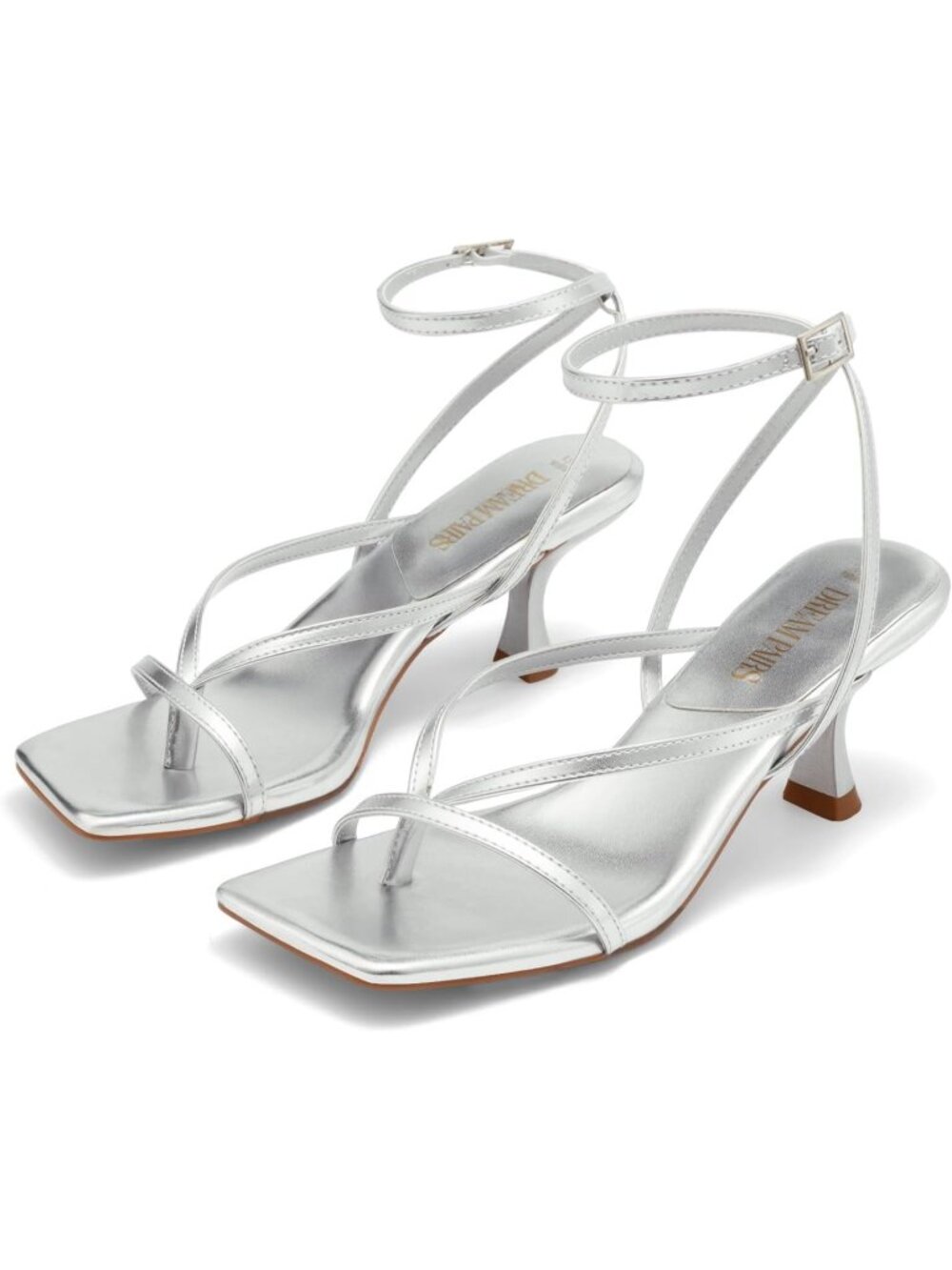 Dream Pairs Women's Silver Pu Open Toe Dressy Thong Comfort Kitten Heel Sandals